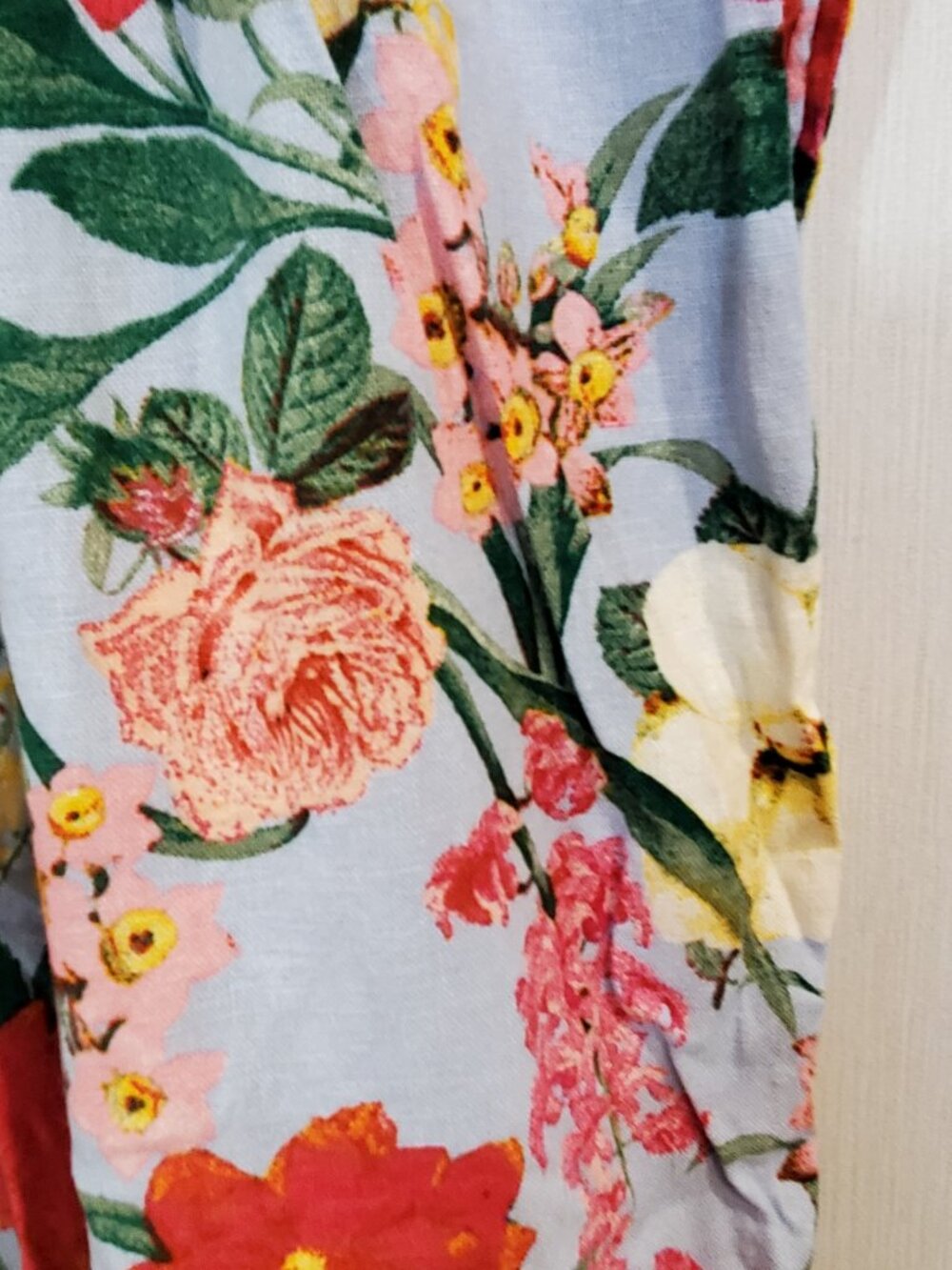 Old Navy XL Tropical Floral Linen Blend Tie Strap Smocked Jumpsuit Overalls - Picture 2 of 8